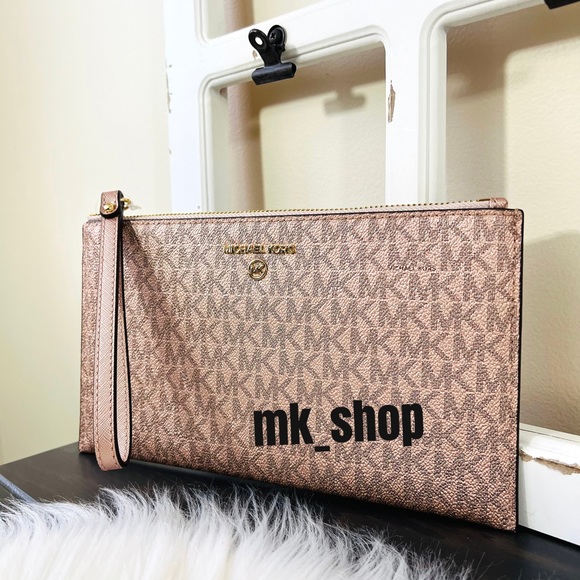 Michael Kors Jet Set Charm Large Zip Clutch Wristlet Rose Gold - Picture 4 of 11